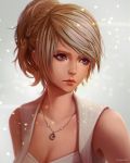  1girl blonde_hair braid breasts cleavage final_fantasy final_fantasy_xv jewelry lunafreya_nox_fleuret magion02 necklace realistic solo upper_body violet_eyes 