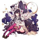  1girl angel_wings black_hair character_request loafers long_hair pika_(kai9464) polka_dot polka_dot_legwear shoes skirt star stuffed_animal stuffed_toy tagme thigh-highs transparent_background very_long_hair wings 