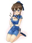  1girl blue_eyes blush breasts brown_hair china_dress chinese_clothes cleavage cleavage_cutout dress french_maid hair_bun idolmaster idolmaster_million_live! open_mouth satake_minako solo 