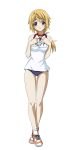  1girl blonde_hair buruma charlotte_dunois eyebrows eyebrows_visible_through_hair full_body gym_uniform highres infinite_stratos jewelry long_hair looking_at_viewer necklace smile socks solo transparent_background violet_eyes 