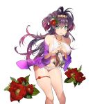  artist_request black_hair breasts character_request copyright_request flower gradient_hair green_eyes holding holding_shoes large_breasts long_hair multicolored_hair open_mouth pink_hair shoes sukja swimsuit thigh_strap transparent_background uchi_no_hime-sama_ga_ichiban_kawaii 