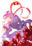  1girl animal_ears blue_hair ear_clip from_side kuresento long_hair looking_at_viewer parted_lips puffy_sleeves rabbit_ears red_eyes seiran_(touhou) solo touhou very_long_hair 