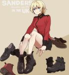  1girl blonde_hair boots darjeeling english girls_und_panzer green_eyes ree_(re-19) shoes short_hair smile solo 