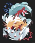  artist_name blue_eyes brown_background canine crescent_moon looking_at_another lugarugan moon no_humans open_mouth pink_eyes pokemon pokemon_(creature) pokemon_(game) pokemon_sm sharp_teeth simple_background sun teeth versiris wolf 