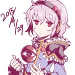  1girl :&lt; adapted_costume closed_mouth frills headphones heart komeiji_satori pink_eyes pink_hair short_hair solo the_maa third_eye touhou white_background wide_sleeves 