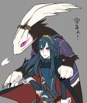  alternate_form animal_ears blue_hair cape chambray fire_emblem fire_emblem:_kakusei glowing glowing_eyes hand_on_another&#039;s_shoulder looking_at_viewer loosely-common lucina monster_boy paws pink_eyes rabbit_ears smile tiara 
