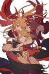  1boy 1girl blonde_hair blue_eyes brother_and_sister cape fangs frilled_skirt frills granblue_fantasy head_wings long_hair maruco open_mouth pointy_ears red_eyes shingeki_no_bahamut short_hair siblings skirt vampire vampy veight 