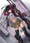  1girl black_hair black_legwear highres long_hair navel original pom_(nekojita) skirt sword thigh-highs weapon 