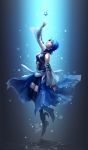  1girl aqua_(kingdom_hearts) arm_up blue blue_hair detached_sleeves fingerless_gloves gloves jewelry kingdom_hearts nijuuni pendant skirt solo thigh-highs zettai_ryouiki 