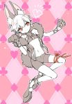  bare_shoulders bike_shorts child_gilgamesh cosplay earrings fate/hollow_ataraxia fate_(series) fur-trimmed_jacket fur_trim gloves half_moon jackal_ears jacket jewelry kettle21 moon navel necklace partially_colored patterned_background paw_gloves paw_shoes red_eyes red_ribbon ribbon shoes smile sports_bra stomach 