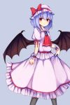  +5cm 1girl bat_wings belt blouse blush hat lavender_hair mob_cap pantyhose pink_skirt puffy_short_sleeves puffy_sleeves red_eyes remilia_scarlet short_sleeves skirt skirt_set touhou wings wrist_cuffs 