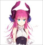  1girl bare_shoulders blue_eyes detached_sleeves fate/extra fate/extra_ccc fate_(series) hakusai_(tiahszld) horns lancer_(fate/extra_ccc) long_hair looking_at_viewer purple_hair simple_background sleeveless smile solo white_background 