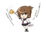  1girl brown_hair chibi cleaning cleaning_brush inazuma_(kantai_collection) kantai_collection kisaragi_yuu_(re:lucks) open_mouth tied_hair translation_request 