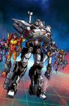  1girl 5boys alex_milne autobot chromedome crossed_arms cyclonus hand_on_hip hands_on_hips insignia mecha megatron multiple_boys nautica no_humans robot rodimus science_fiction sword tailgate transformers weapon 