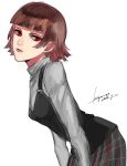  1girl 2016 brown_hair dated highres niijima_makoto persona persona_5 red_eyes school_uniform short_hair simple_background solo white_background 