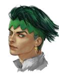  1boy earrings face green_eyes green_hair headband highres jewelry jojo_no_kimyou_na_bouken kishibe_rohan male_focus medeakn profile solo 