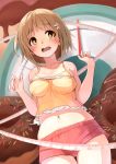  belly blush brown_eyes brown_hair doughnut flower food frills hair_flower hair_ornament highres idolmaster idolmaster_cinderella_girls midriff mimura_kanako navel open_mouth rjngo short_hair shorts tank_top tape_measure tearing_up weighing_scale 