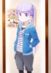  1girl highres long_hair new_game! pantyhose purple_hair screencap suzukaze_aoba violet_eyes 