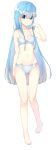  1girl absurdres barefoot blue_eyes blue_hair bra breasts flower full_body gin00 hair_flower hair_ornament highres long_hair navel original panties simple_background sketch solo striped striped_bra striped_panties underwear 