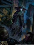  1boy alley brown_hair capelet copyright_name death hat hat_belt highres jacket legend_of_the_cryptids looking_back male_focus no_pupils outdoors randy_vargas_g&oacute;mez shadow standing watermark 