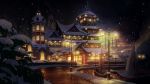  boat building dark fantasy hotel lamppost night original river scenery snow watercraft winter you_(shimizu) 