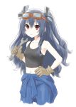  1girl bare_shoulders black_hair blush breasts gloves goggles hair_ornament long_hair looking_at_viewer neptune_(series) red_eyes smile solo twintails uni_(choujigen_game_neptune) wrench 