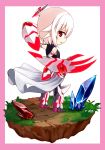  1girl adyisu albino altair_floone bare_shoulders chibi claws crystal looking_at_viewer open_mouth original red_eyes short_hair simple_background solo white_hair 