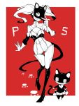  1girl :&lt; animal_ears belt boots breasts cat cat_ears cat_paws cat_tail cleavage dowman_sayman gloves high_heel_boots high_heels looking_at_viewer mask morgana_(persona_5) paws persona persona_5 smile tail takamaki_ann twintails zipper 