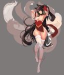  1girl ahri animal_ears armpits arms_behind_head arms_up ass_visible_through_thighs black_hair blue_eyes breasts cleavage detached_sleeves dress facial_mark fox_ears highres league_of_legends long_hair long_tail multiple_tails qbspdl short_dress sketch solo strapless strapless_dress tail thigh-highs thigh_gap very_long_hair whisker_markings white_legwear zettai_ryouiki 