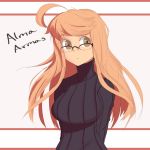  alma_(va-11_hall-a) arms_behind_back black_sweater blonde_hair breasts brown_eyes glasses guppydesu highres large_breasts looking_at_viewer sweater va-11_hall-a 