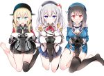  3girls @_@ anchor_hair_ornament aqua_eyes barefoot beret black_gloves black_hair black_legwear black_skirt blonde_hair blue_eyes blush breasts buttons commentary_request epaulettes feet frilled_sleeves frills garter_straps gloves grey_shirt hair_ornament hat jacket kantai_collection kashima_(kantai_collection) kerchief kneehighs kneeling large_breasts legwear_removed long_sleeves looking_at_viewer microskirt military military_hat military_uniform miniskirt multiple_girls oouso_(usotsukiya) peaked_cap pleated_skirt prinz_eugen_(kantai_collection) red_eyes shirt short_hair sidelocks silver_hair single_sock sitting skirt socks soles steam sweat takao_(kantai_collection) tears thigh-highs toes tsurime twintails uniform wariza wavy_hair wavy_mouth white_gloves 