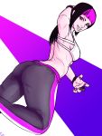  alternate_costume alternate_hairstyle chris_re5 evil_grin evil_smile grin han_juri highres looking_at_viewer multicolored_hair nail_polish pants pink_nails smile street_fighter street_fighter_v tight tight_pants toned two-tone_hair 