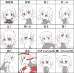  1girl adyisu altair_floone angry blush chart claws closed_eyes crying expression_chart expressions long_hair looking_at_viewer multiple_views open_mouth original red_eyes short_hair simple_background smile solo surprised tears teeth white_hair 