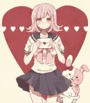  1girl dangan_ronpa flipped_hair hair_ornament letter love_letter mikuni_(open-ranka) monomi_(dangan_ronpa) nanami_chiaki pink_eyes pink_hair school_uniform short_hair super_dangan_ronpa_2 