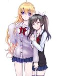  2girls glasses hug multiple_girls neo_(rwby) rwby school_uniform smile twintails yang_xiao_long yuri 