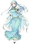  1girl aqua_hair artist_request bare_shoulders blue_dress dress fire_emblem fire_emblem:_rekka_no_ken full_body long_hair looking_at_viewer ninian open_mouth red_eyes simple_background smile solo white_background 