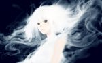  1girl black_background black_eyes blurry floating_hair glowing long_hair original pale_skin sakimori_(hououbds) simple_background sleeveless solo upper_body white_hair 