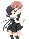  2girls black_hair black_legwear eyebrows eyebrows_visible_through_hair hug inu_x_boku_ss long_hair multiple_girls pink_hair red_eyes roromiya_karuta rumia_(compacthuman) shirakiin_ririchiyo short_hair simple_background thigh-highs violet_eyes white_background 