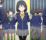  black_hair closed_eyes kono_bijutsubu_niwa_mondai_ga_aru! long_hair nonoka_(kono_bijutsubu_niwa_mondai_ga_aru!) pantyhose pocari_sweat school_uniform screencap tin_can 