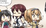  4girls black_hair bow bowtie braid brown_hair clothes_writing dated dress drooling fang gloves hairband hamu_koutarou headgear highres i-26_(kantai_collection) kantai_collection light_brown_eyes light_brown_hair long_hair multicolored_hair multiple_girls naganami_(kantai_collection) necktie noshiro_(kantai_collection) open_mouth pink_hair ribbon sailor_collar school_swimsuit shirt sleeveless sleeveless_dress sleeveless_shirt sweatdrop swimsuit swimsuit_under_clothes tenryuu_(kantai_collection) translated twin_braids two-tone_hairband two_side_up white_gloves white_shirt 