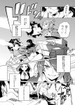  5girls choukai_(kantai_collection) closed_eyes comic deco_(geigeki_honey) highres kantai_collection maya_(kantai_collection) monochrome multiple_girls ta-class_battleship tatsuta_(kantai_collection) tenryuu_(kantai_collection) translation_request 