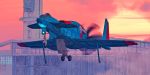  3d aircraft airplane canards canopy control_tower dusk hangar honneamise_no_tsubasa landing_gear military military_vehicle mindvue propeller schira-dow_3rd science_fiction sun 