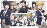  4girls 6+boys black_eyes black_hair blonde_hair blue_eyes brown_hair contemporary eyepatch facial_mark father_and_son haruno_sakura hatake_kakashi hyuuga_hinata kiragera multiple_boys multiple_girls namikaze_minato nara_shikamaru naruto necktie nohara_rin pink_hair red_eyes school_uniform short_hair uchiha_obito uchiha_sasuke uzumaki_naruto violet_eyes what_if yamanaka_ino yamato_(naruto) 