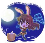  1girl animal_ears brown_hair bunny_girl bunny_tail food full_moon iesupa mallet mochi moon rabbit_ears rwby solo tail velvet_scarlatina wagashi 