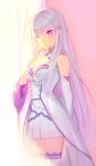  blush dress emilia_(re:zero) long_hair purple_eyes re:zero_kara_hajimeru_isekai_seikatsu smile violet_hair 