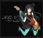  akiyama_mio bad_id bass_guitar black_hair blue_eyes blue_legwear don&#039;t_say_lazy don't_say_&quot;lazy&quot; dress face_paint facepaint fingerless_gloves gloves guitar hat highres instrument k-on! kotomizu long_hair mini_top_hat pantyhose solo top_hat 