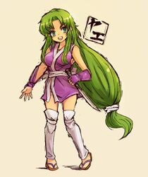  blue_eyes fingerless_gloves ganbare_goemon gloves green_hair japanese_clothes kara_(color) knife long_hair ninja reverse_grip vambraces yae 