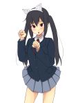  black_hair blush brown_eyes cat_ears cat_pose inumizu k-on! long_hair nakano_azusa paw_pose school_uniform simple_background skirt solo twintails 