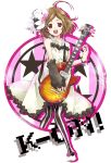  bad_id bracelet brown_eyes brown_hair don&#039;t_say_lazy don't_say_&quot;lazy&quot; dress guitar hair_ornament hirasawa_yui instrument jewelry k-on! m_(pixiv) necklace pantyhose solo striped 