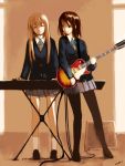  blonde_hair brown_eyes brown_hair closed_eyes face girl guitar hirasawa_yui instrument k-on! kotobuki_tsumugi long_hair multiple_girls nobusnow pantyhose school_uniform schoolgirl short_hair speaker synthesizer 